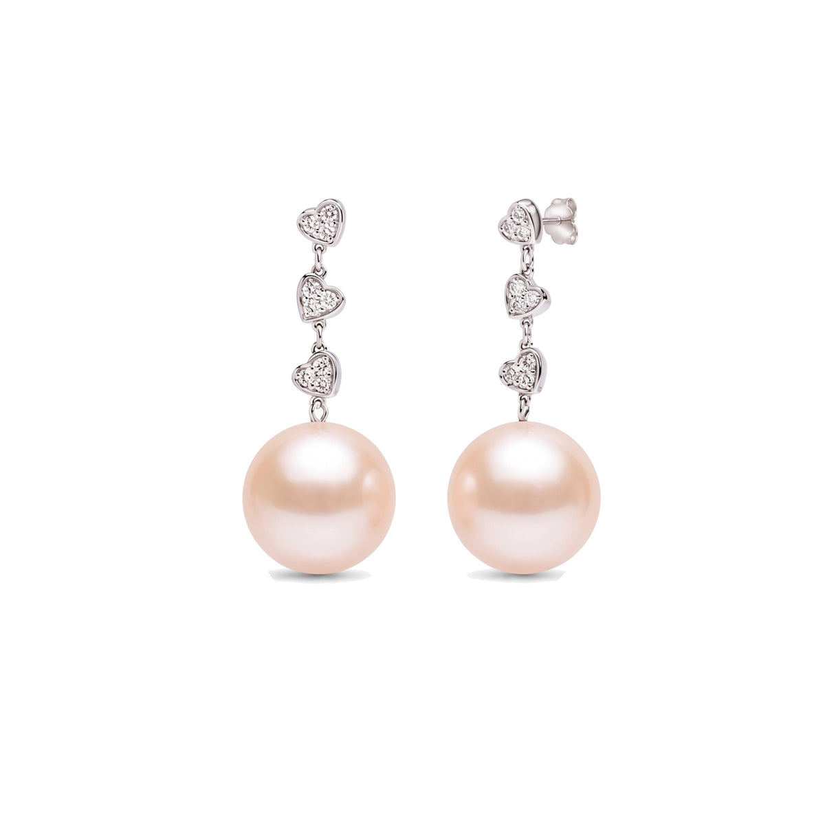 Orecchini in oro bianco e giallo 9k con perle Freshwater rosa 9-9,5 mm e diamanti elementi — MIMÍ Milano