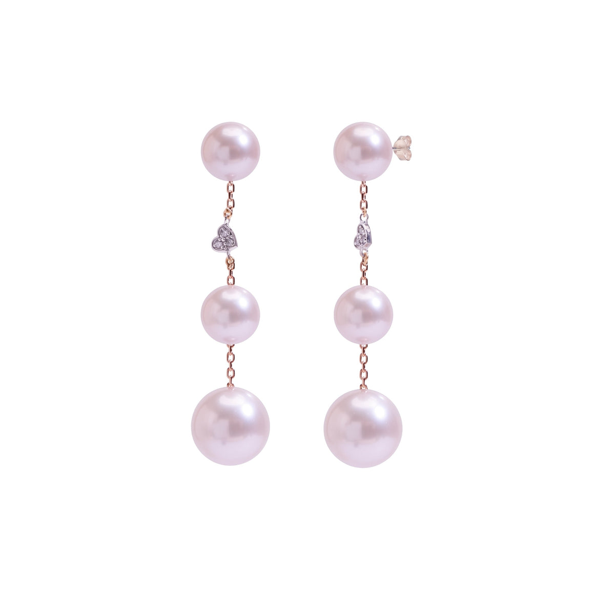 Orecchini in oro bianco e giallo 9k con perle Freshwater viola 6-6,5 mm e diamanti elemento — MIMÍ Milano