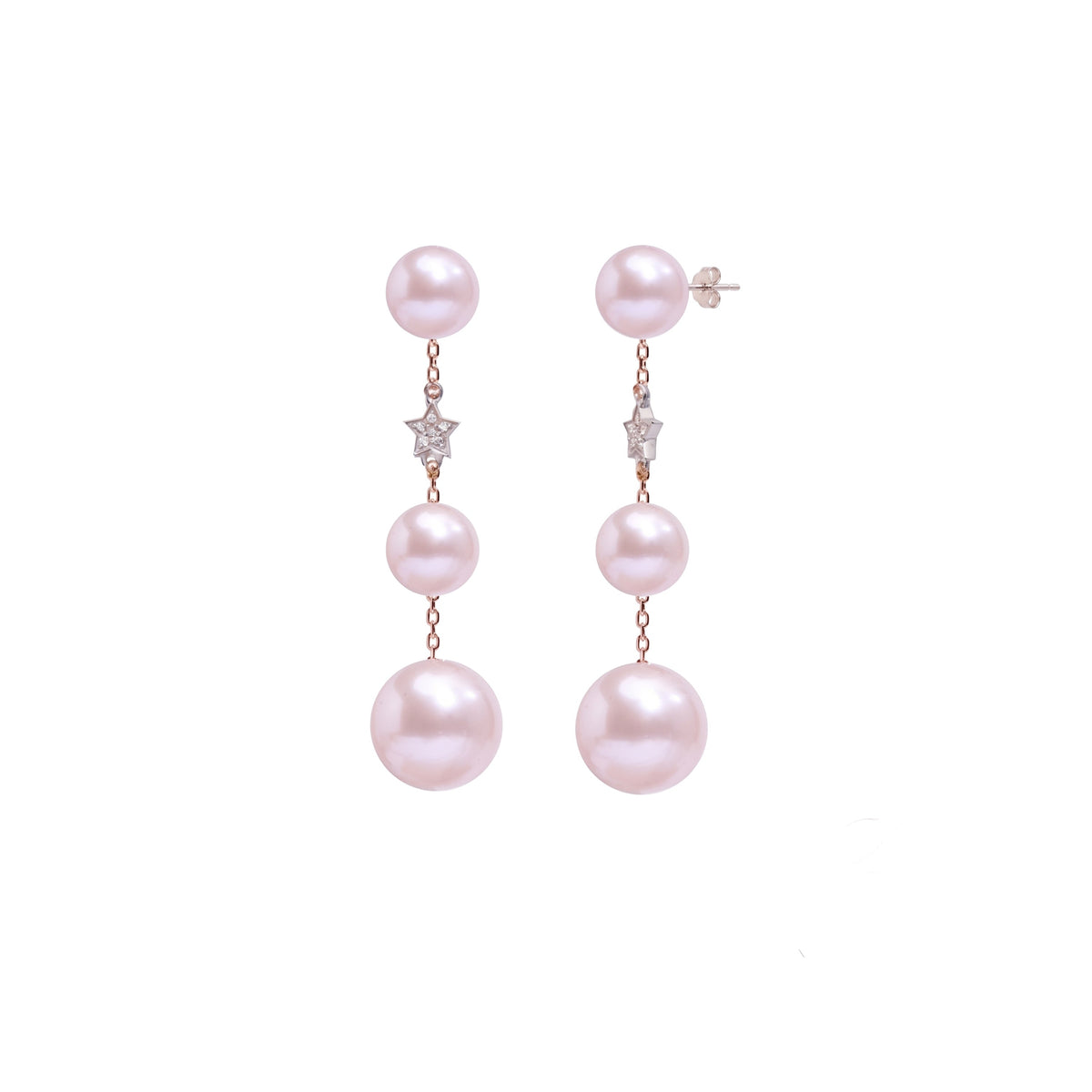Orecchini in oro bianco e giallo 9k con perle Freshwater viola 6-6,5 mm e diamanti elemento — MIMÍ Milano