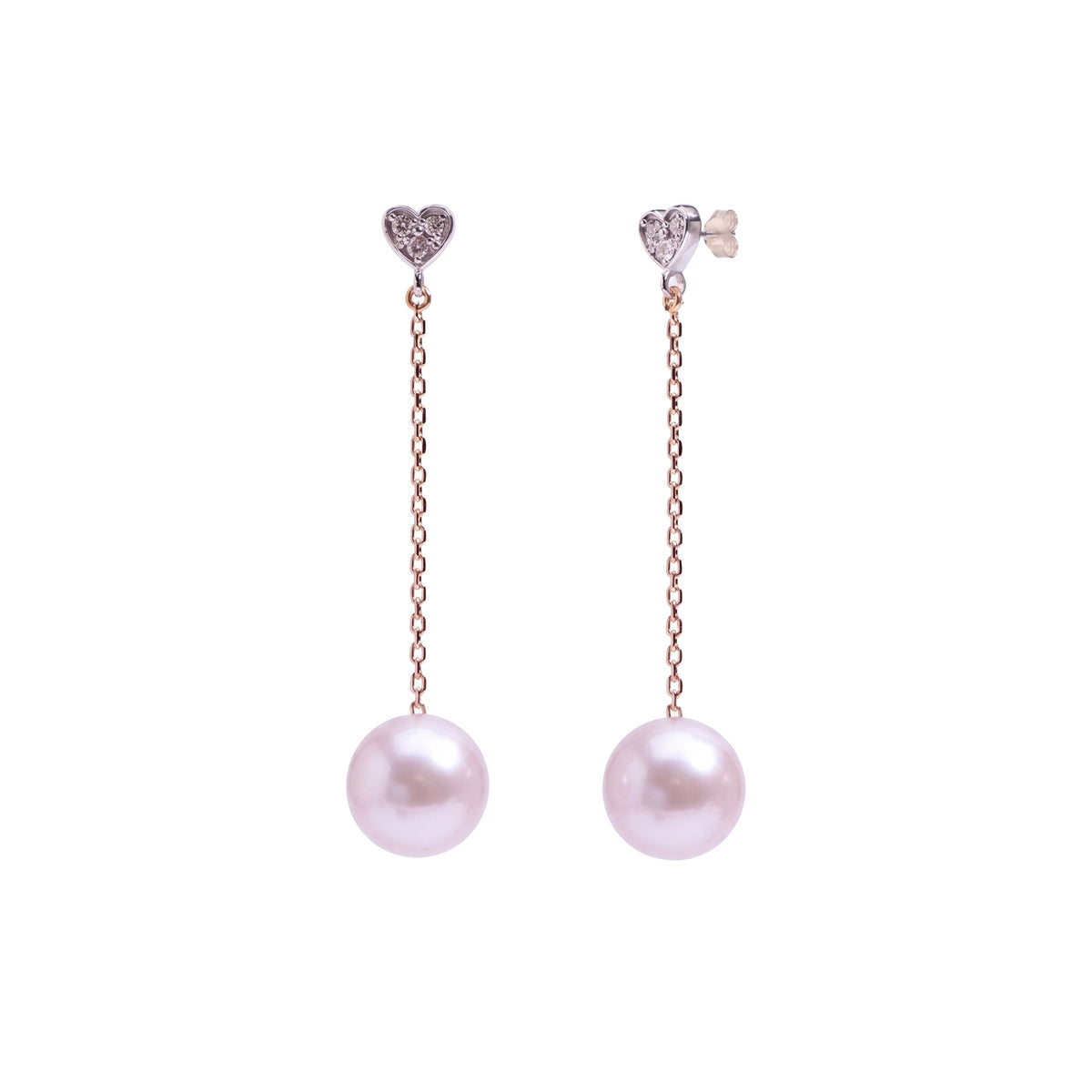 Orecchini in oro bianco e giallo 9k con perle Freshwater viola 9 mm e diamanti elemento — MIMÍ Milano