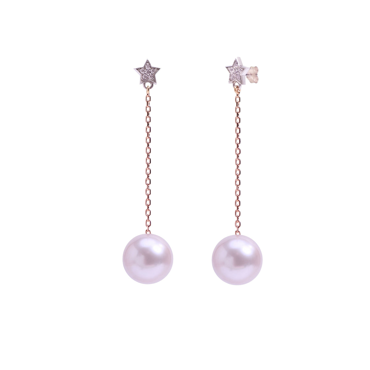Orecchini in oro bianco e giallo 9k con perle Freshwater viola 9 mm e diamanti elemento — MIMÍ Milano