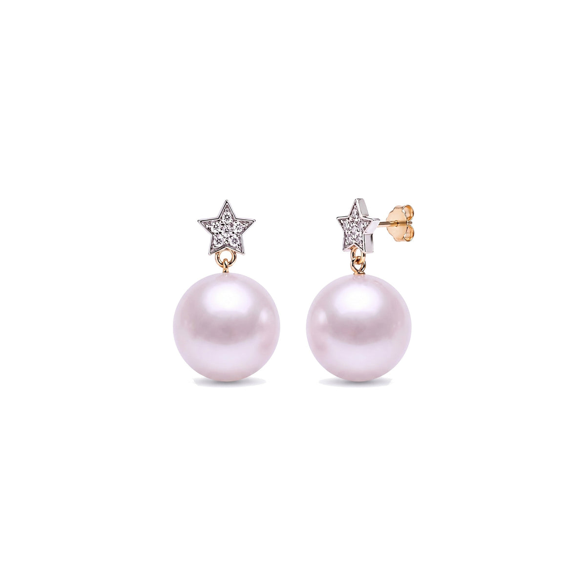 Orecchini in oro bianco e giallo 9k con perle Freshwater viola 9 mm e diamanti elemento — MIMÍ Milano