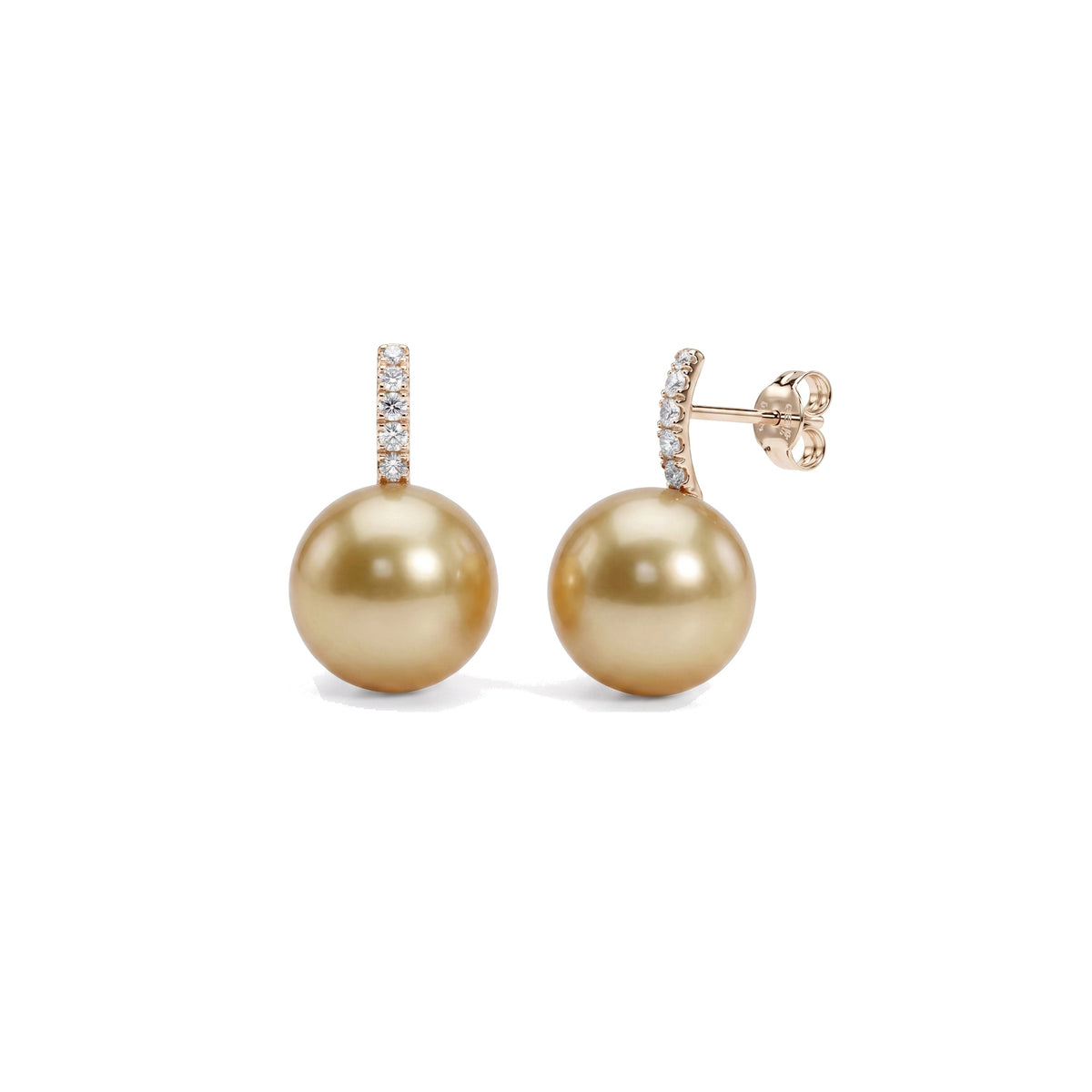 Orecchini in oro giallo 18k con perle South Sea gold 10-11 mm e diamanti — MIMÍ Milano