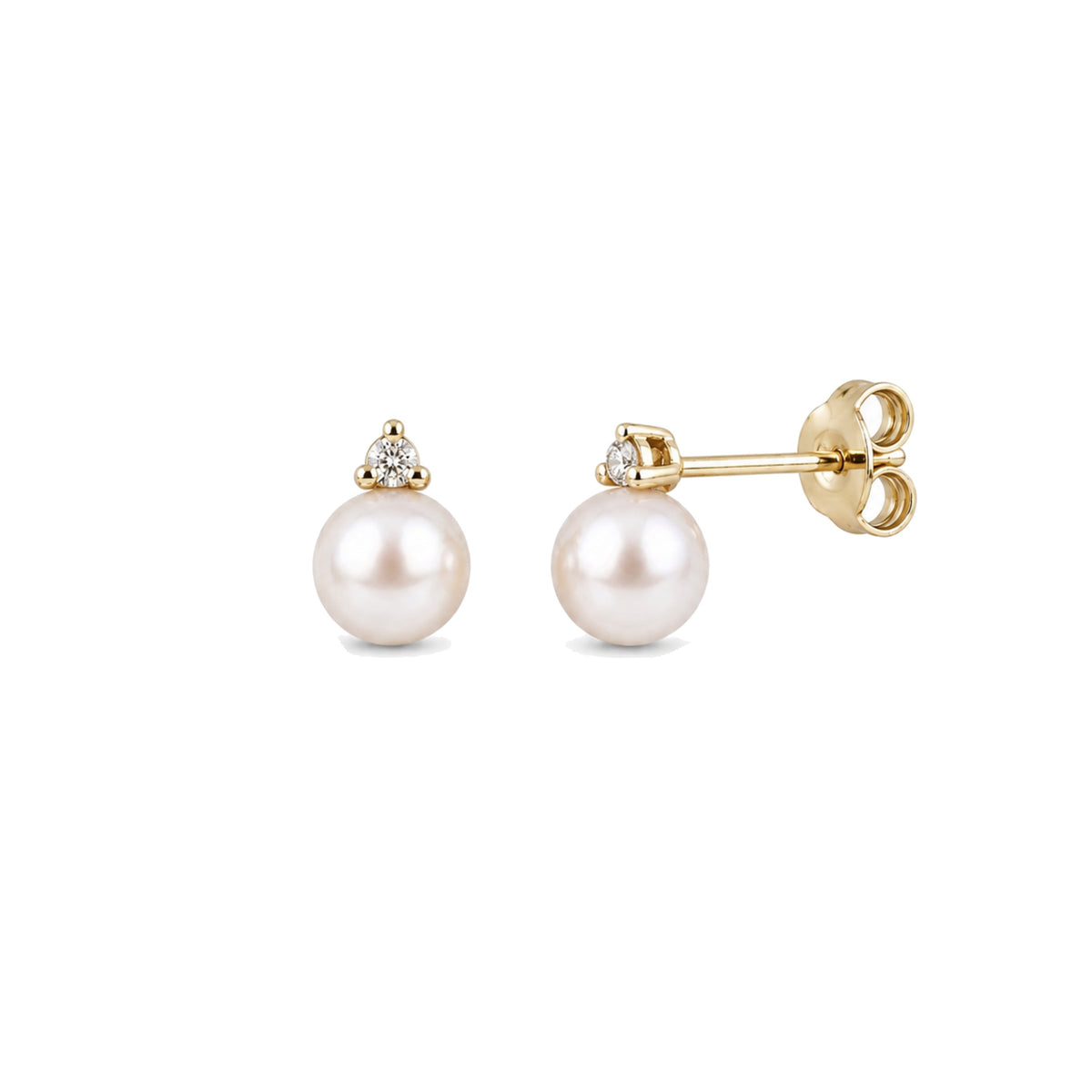 Orecchini in oro giallo 9k con perle Freshwater bianche e diamanti — MIMÍ Milano