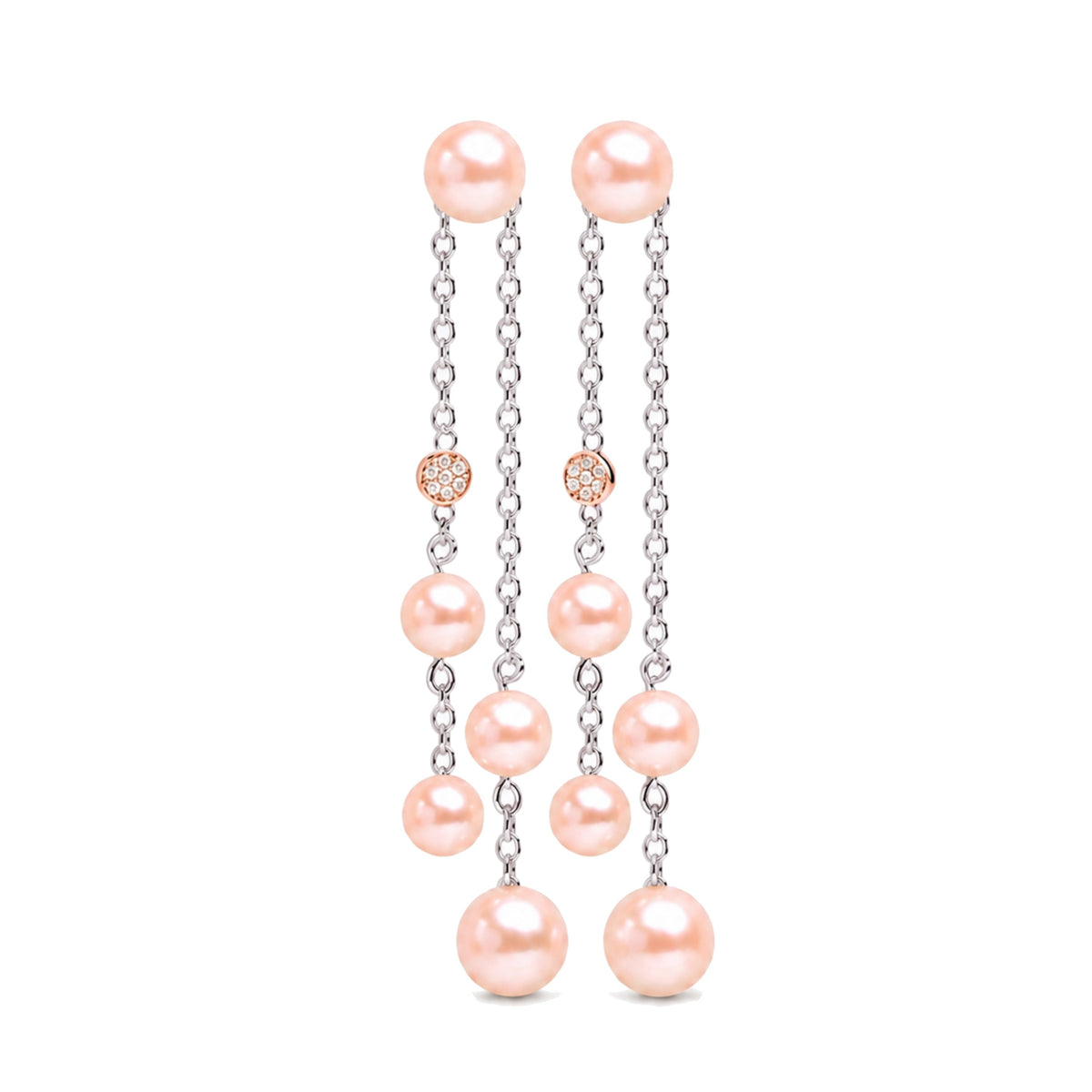 Orecchini in oro giallo 9k con perle Freshwater rosa 5-7 mm e diamanti — MIMÍ Milano