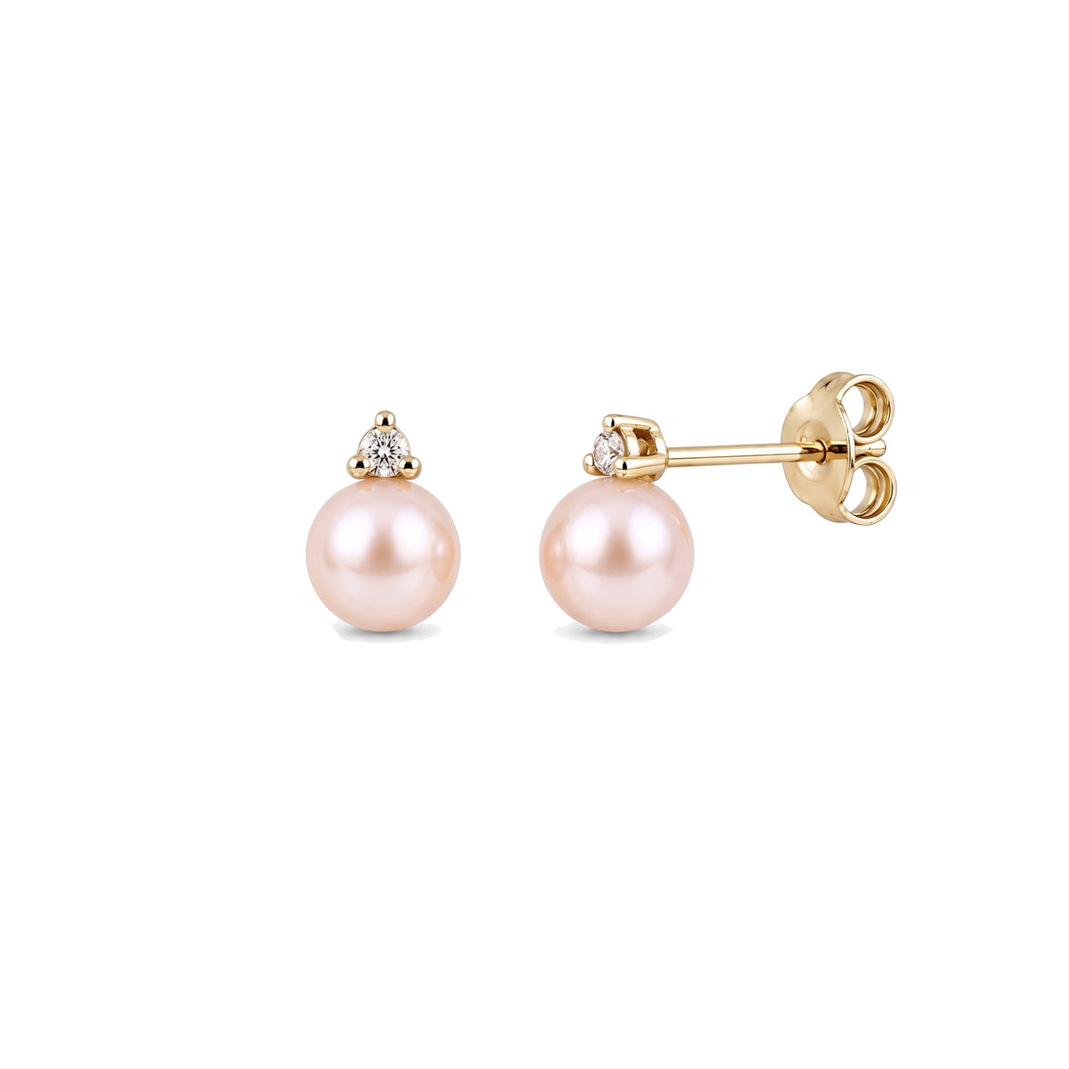 Orecchini in oro giallo 9k con perle Freshwater rosa e diamanti — MIMÍ Milano