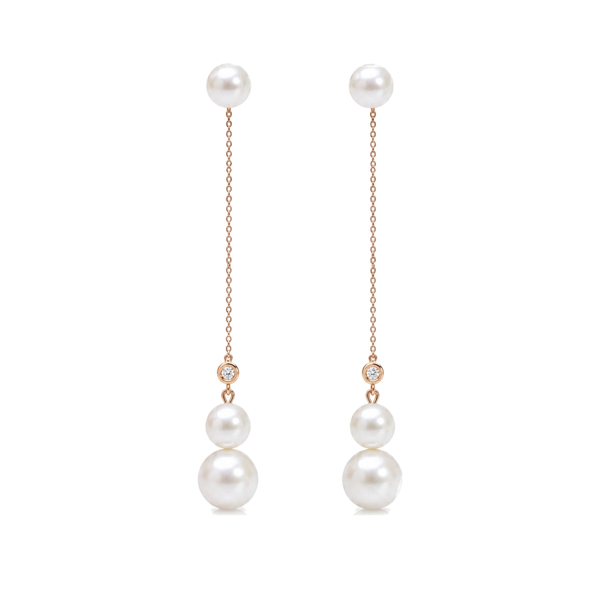 Orecchini in oro rosa 18k con perle Akoya bianche 6 mm e diamanti — MIMÍ Milano