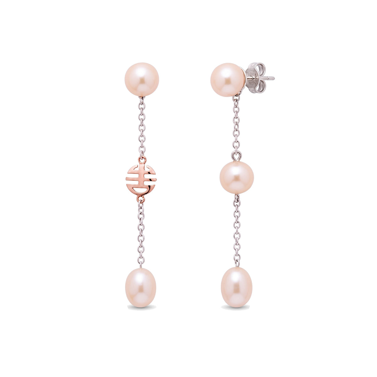 Orecchini in oro rosa 9k con perle Freshwater rosa 7 mm — MIMÍ Milano