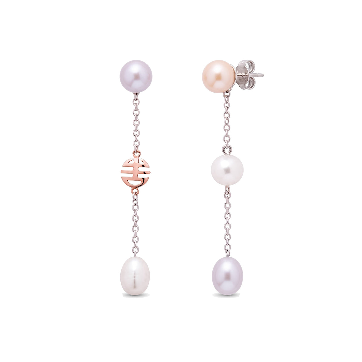 Orecchini in oro rosa 9k con perle Freshwater viola 7 mm ovale — MIMÍ Milano