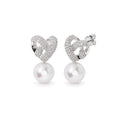 Love Knot post and clip earrings with white South Sea pearls