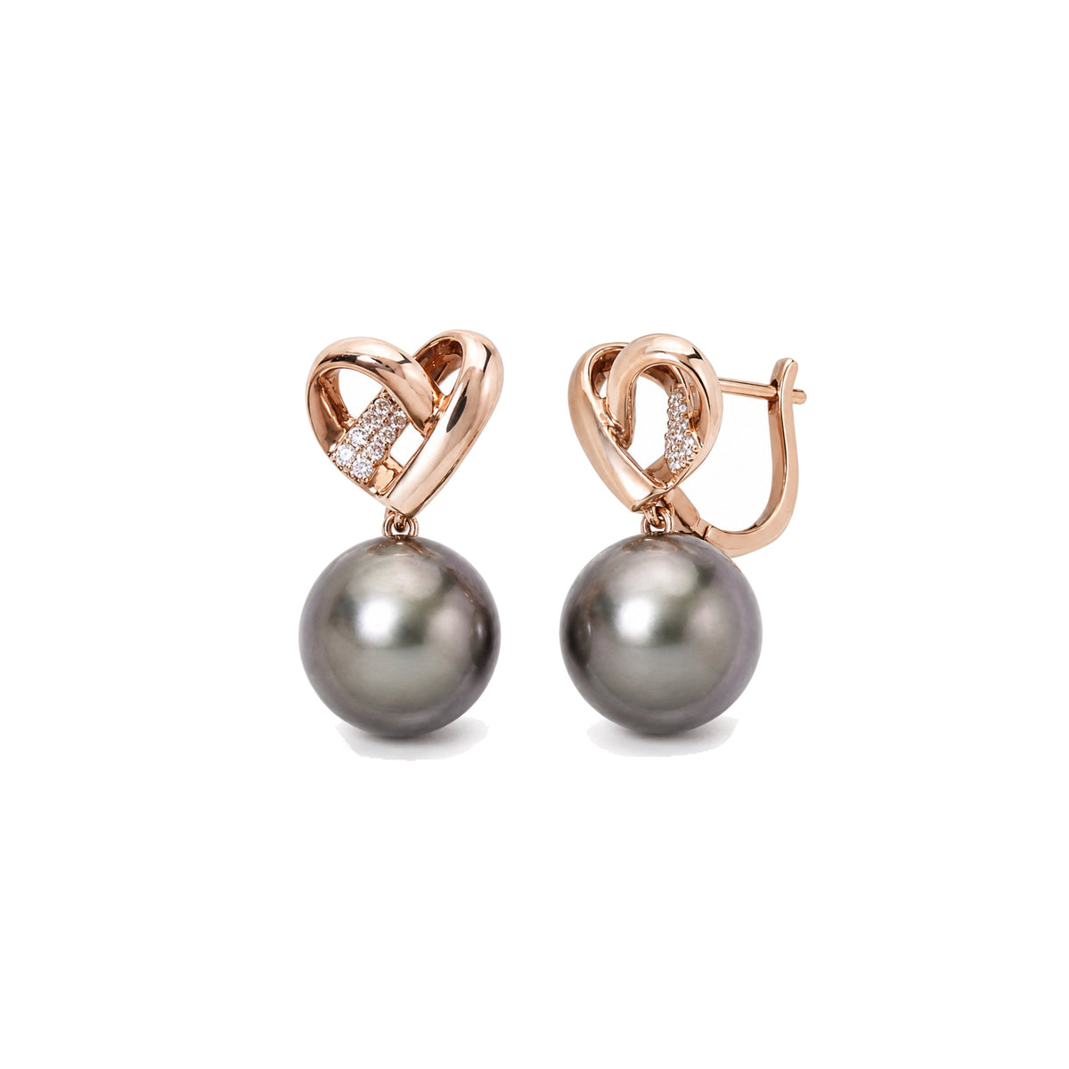 Orecchini Love Knot in oro rosa 18k con perle South Sea nere 11 mm e diamanti — MIMÍ Milano