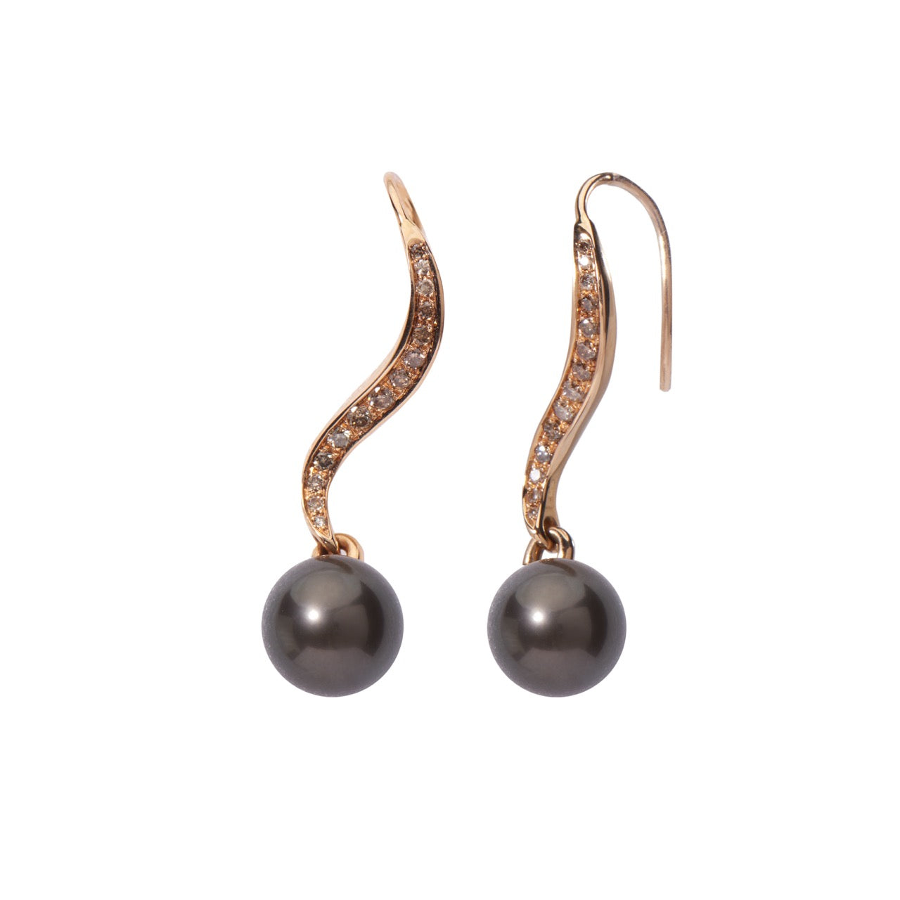 Orecchini Milano in Oro Rosa con Diamanti Brown e Perle Nere South Sea