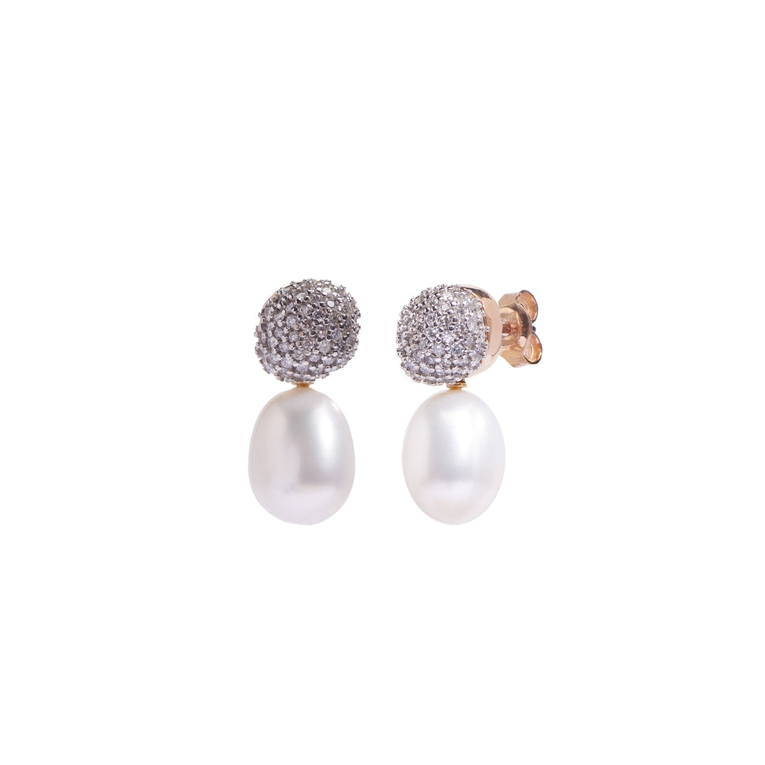 MIMI Orecchini Blanche in oro rosa con perla barocca bianca e diamanti