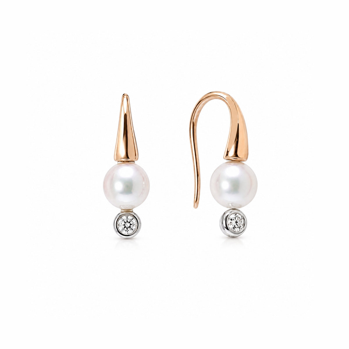Orecchini MIMÍ Milano in oro rosa 18k con perle Akoya bianche e diamanti