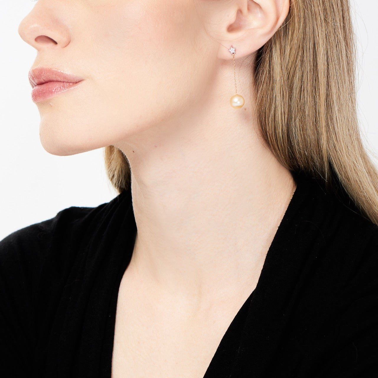 MIMI Orecchini pendenti con perle rosa e stelle di diamanti