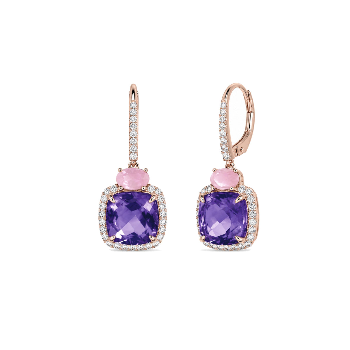 Orecchini Shanti in oro rosa 18k con ametista e diamanti — MIMÍ Milano