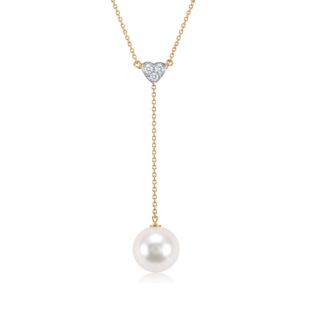 Pendente a Y in oro bianco e giallo 9k con perla Freshwater bianca e diamanti — MIMÍ Milano