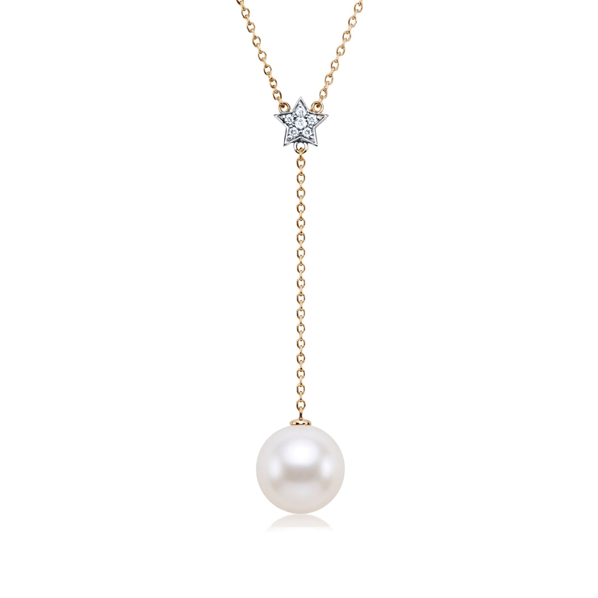 Pendente a Y in oro bianco e giallo 9k con perla Freshwater bianca e diamanti — MIMÍ Milano — vista 2