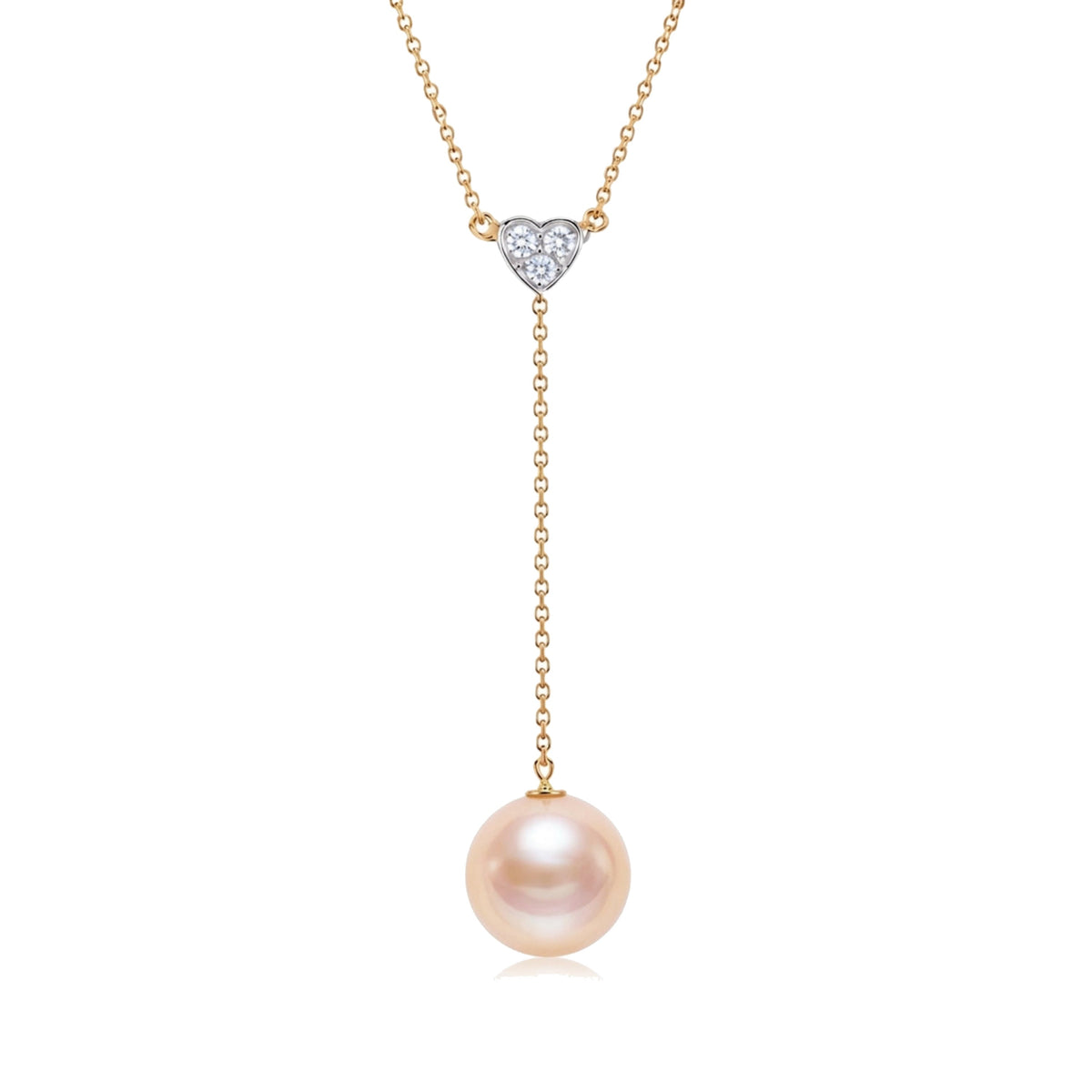 Pendente a Y in oro bianco e giallo 9k con perla Freshwater rosa 9 mm e diamanti — MIMÍ Milano