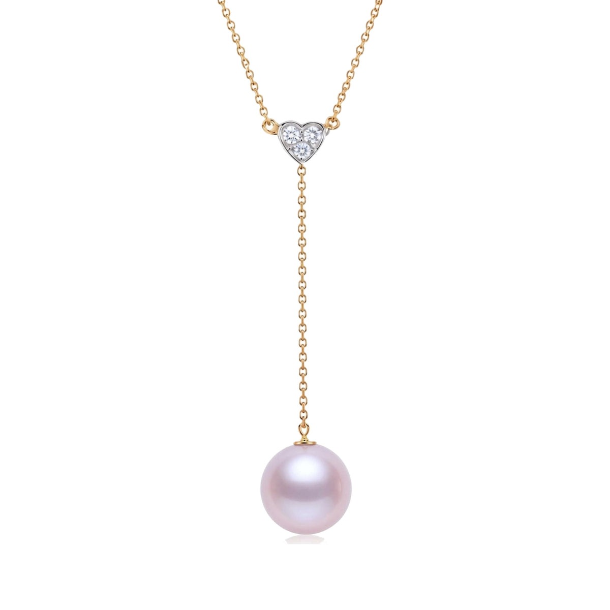 Pendente a Y in oro bianco e giallo 9k con perla Freshwater viola e diamanti — MIMÍ Milano