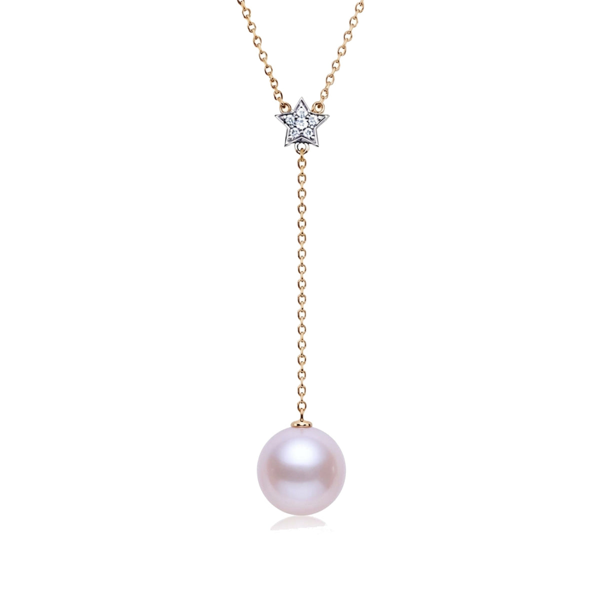 Pendente a Y in oro bianco e giallo 9k con perla Freshwater viola e diamanti — MIMÍ Milano — vista 2