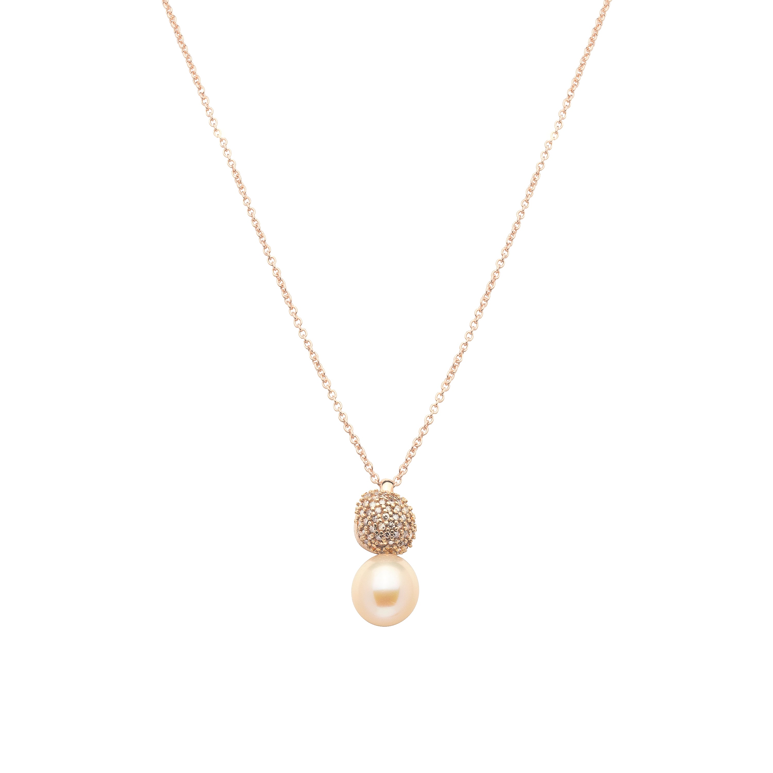 MIMI Pendente Blanche in oro rosa con perla barocca rosa e diamanti brown