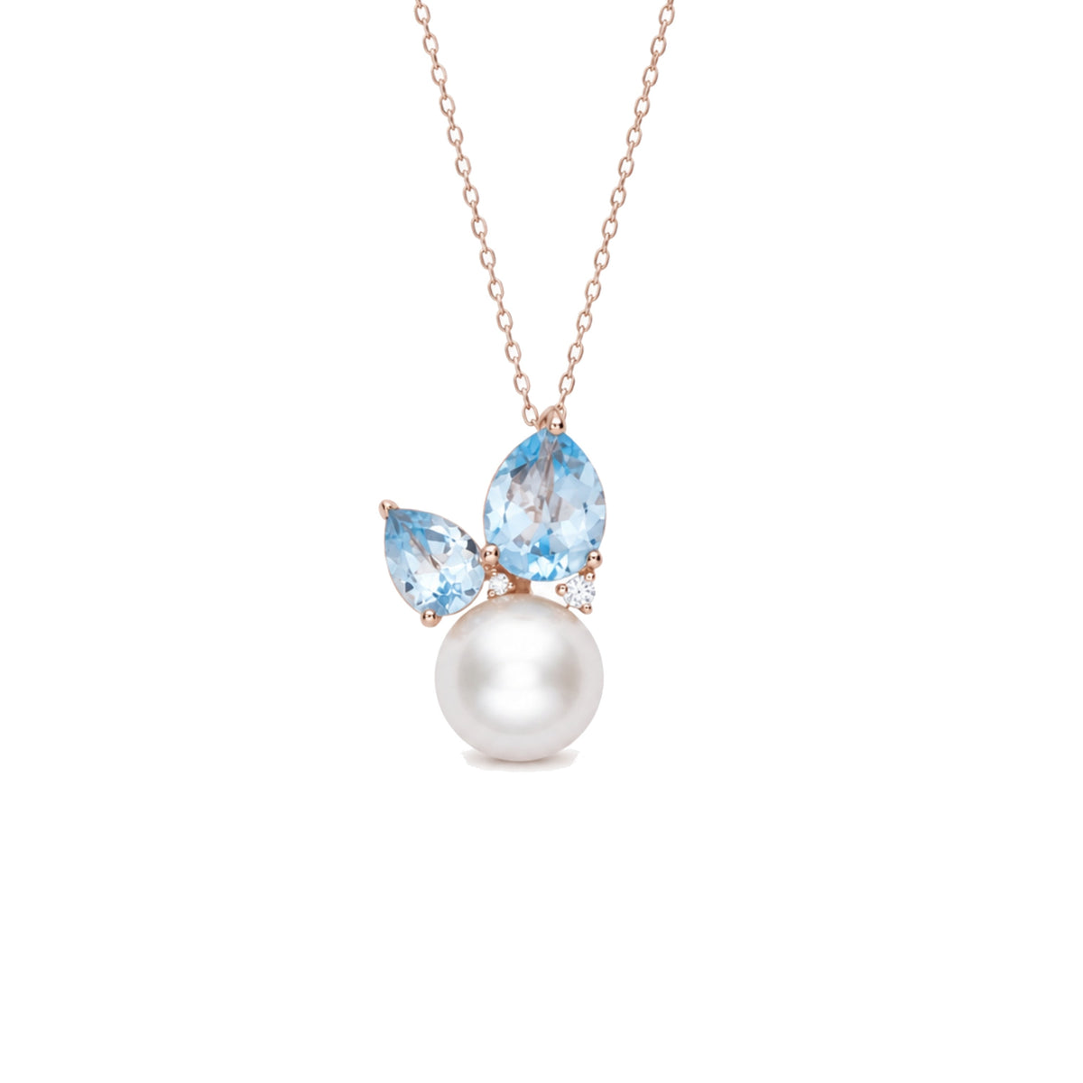 Pendente Cocktail in oro rosa 18k con perla Freshwater bianca 11 mm e topazio azzurro e diamanti — MIMÍ Milano
