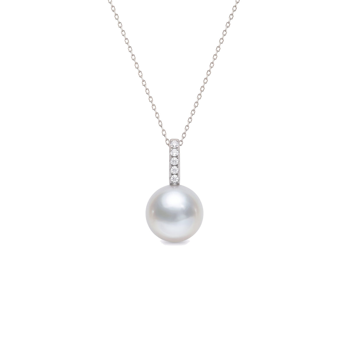 Pendente in oro bianco 18k con perla Akoya bianca e diamanti fiammifero — MIMÍ Milano — vista 2