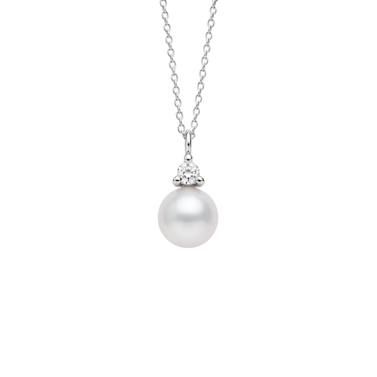 Pendente in oro bianco 18k con perla Akoya bianca e diamanti purezza — MIMÍ Milano