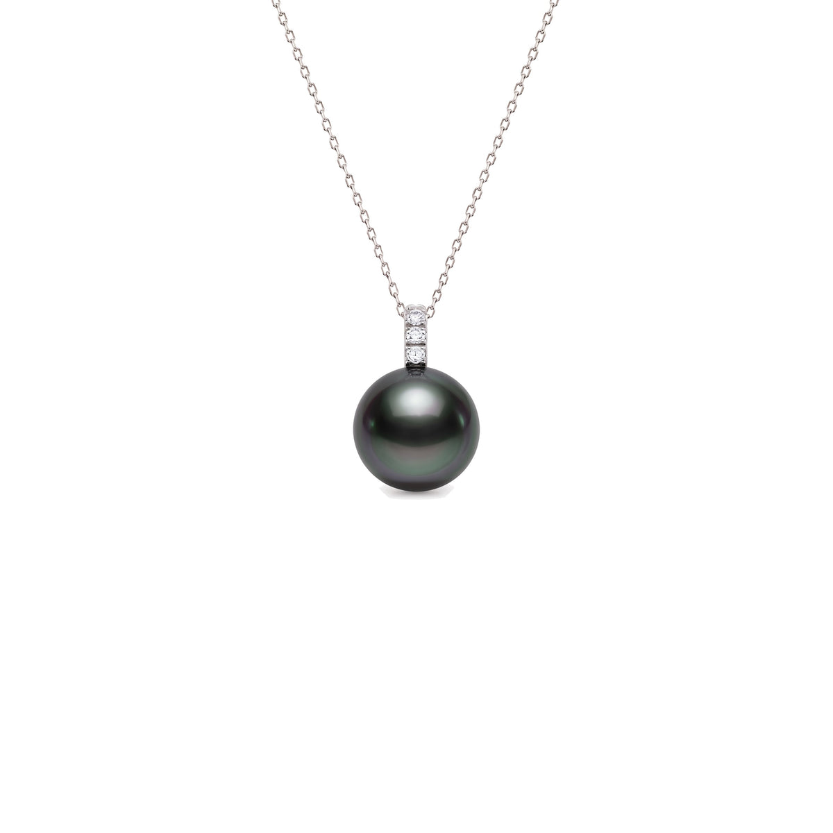 Pendente in oro bianco 18k con perla South Sea nera 10-11 mm e diamanti — MIMÍ Milano