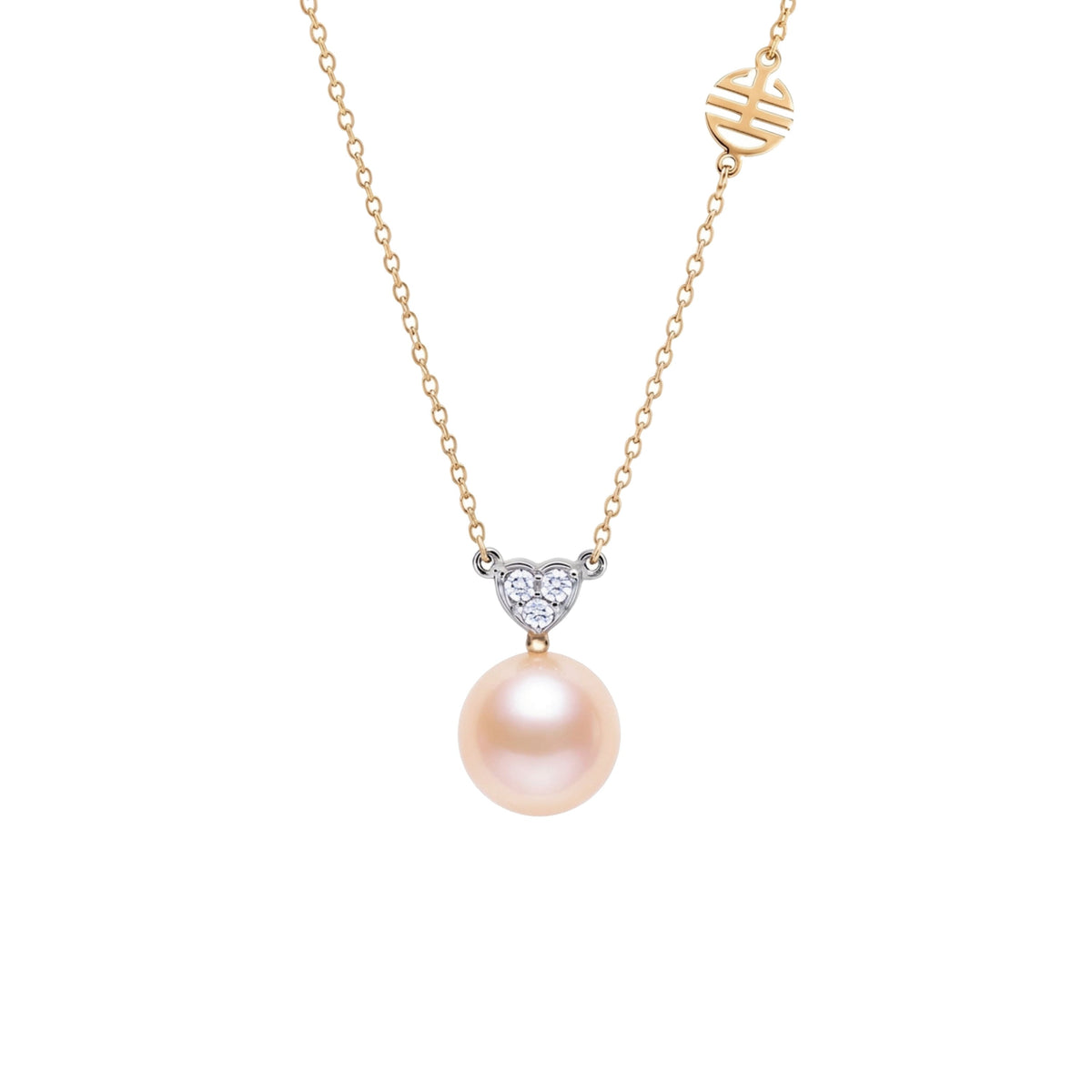 Pendente in oro bianco e giallo 9k con perla Freshwater rosa 9-9,5 mm e diamanti elemento — MIMÍ Milano
