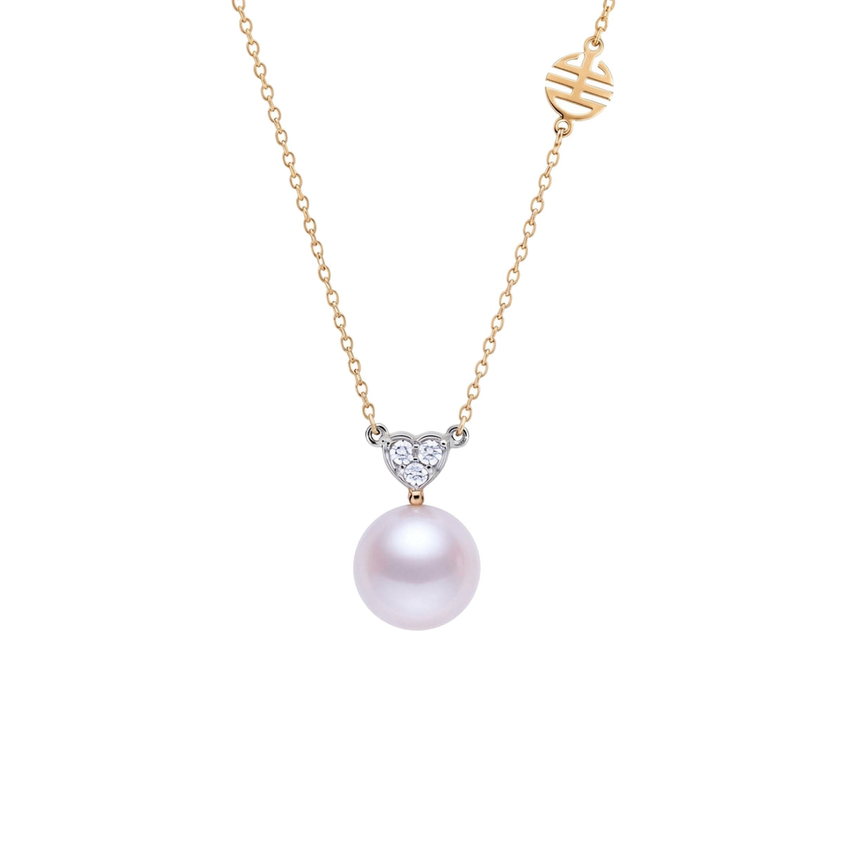 Pendente in oro bianco e giallo 9k con perla Freshwater viola 9-9,5 mm e diamanti elemento — MIMÍ Milano