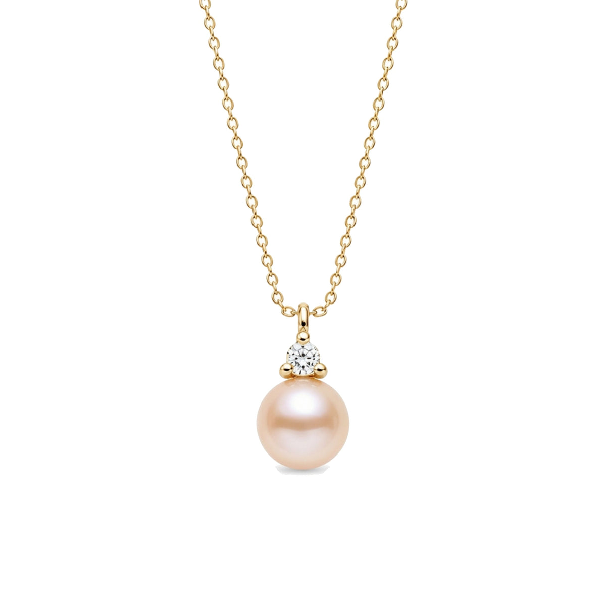 Pendente in oro giallo 9k con perla Freshwater rosa e diamanti purezza — MIMÍ Milano