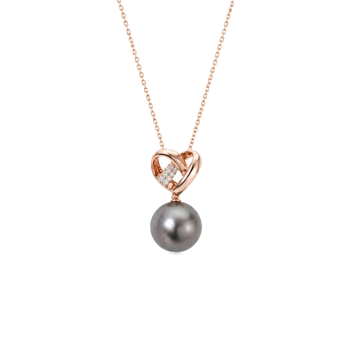 Pendente Love Knot in oro rosa 18k con perla South Sea nera 11 mm e diamanti — MIMÍ Milano