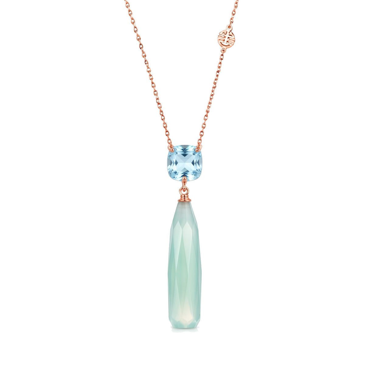 Pendente Shanti in oro rosa 18k con topazio azzurro, onice — MIMÍ Milano