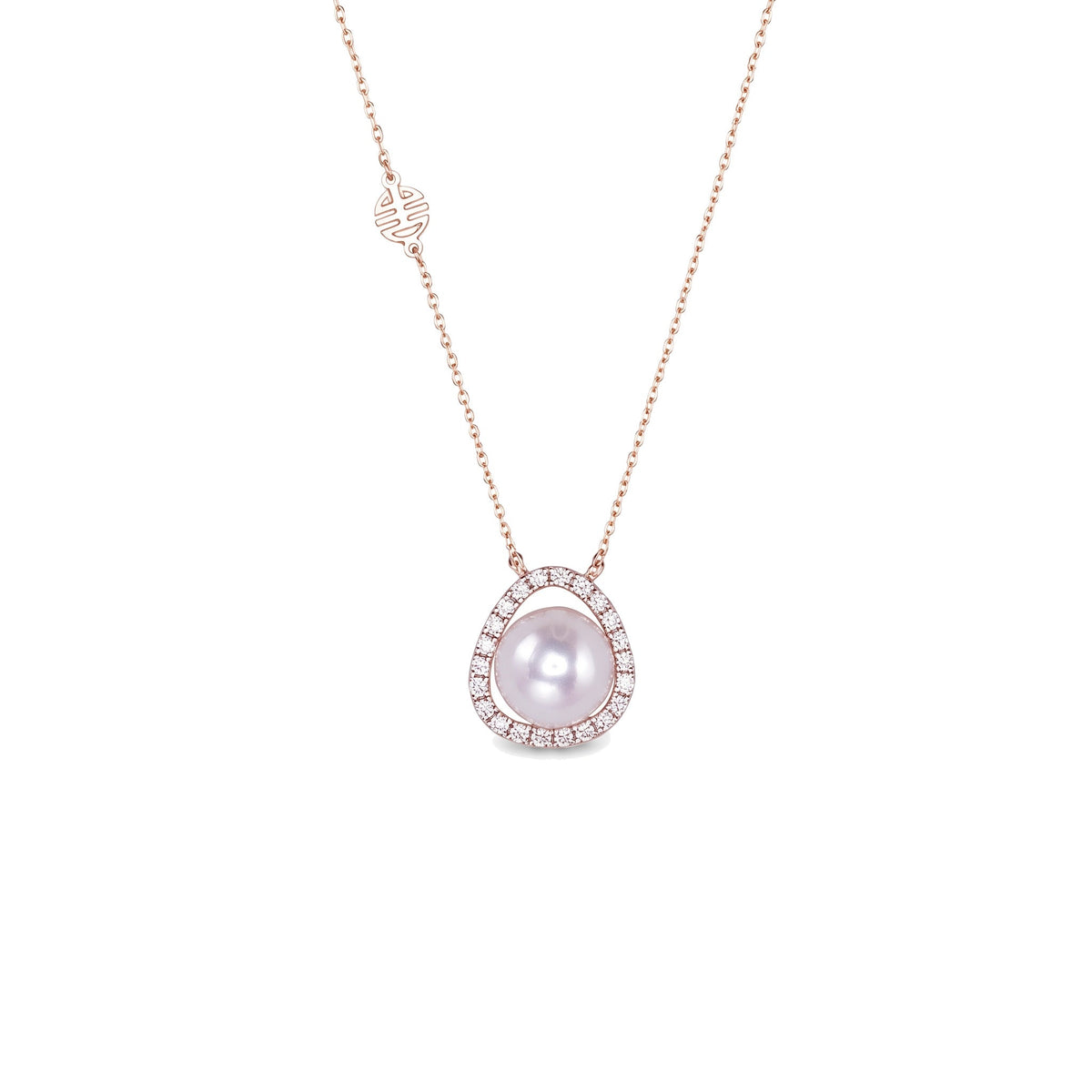 Pendente Vivienne in oro rosa 18k con perla Akoya bianca 6,5-7 mm e diamanti — MIMÍ Milano